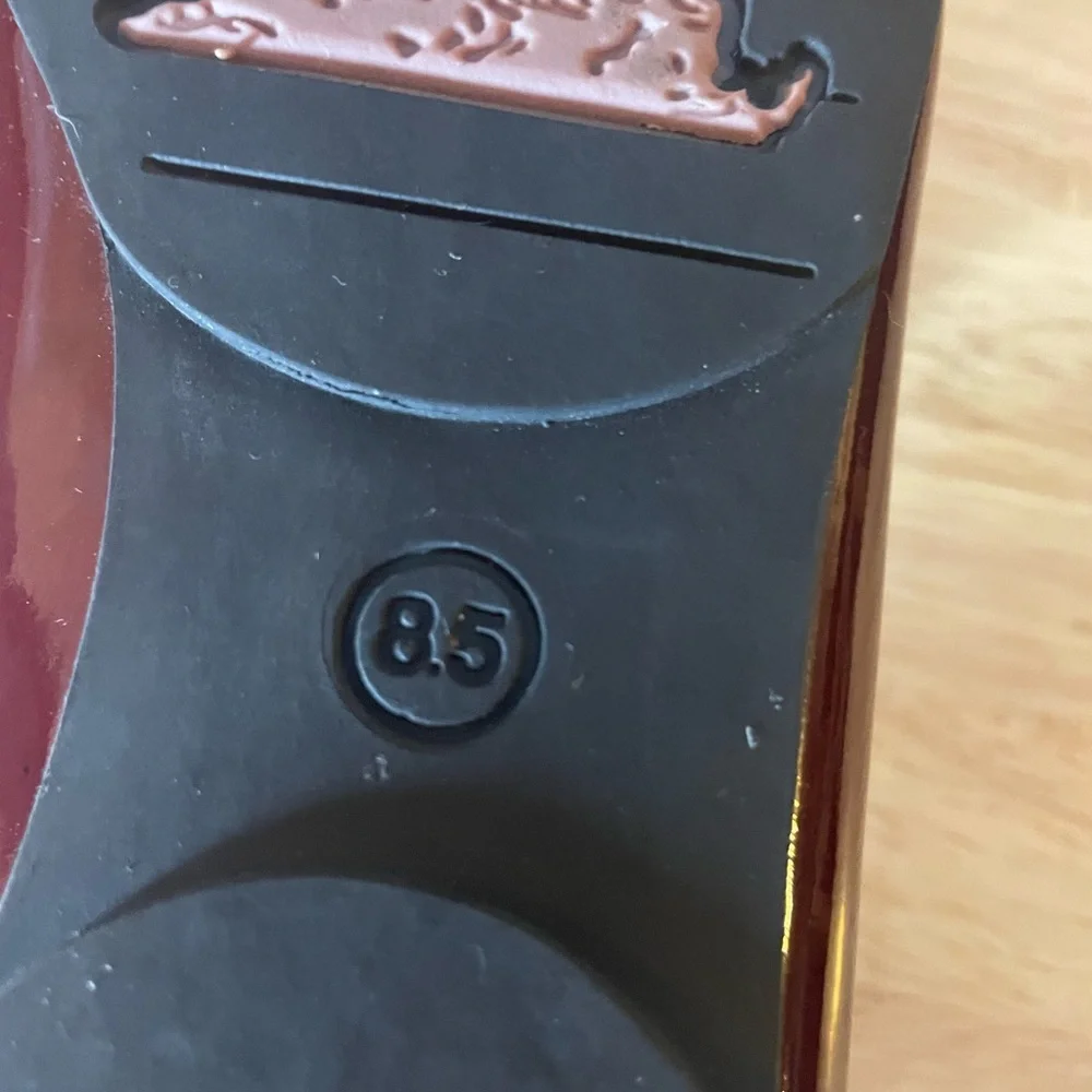 Juicy Couture Patent Leather Maroon Flats with Gold Accent - Picture 10 of 12